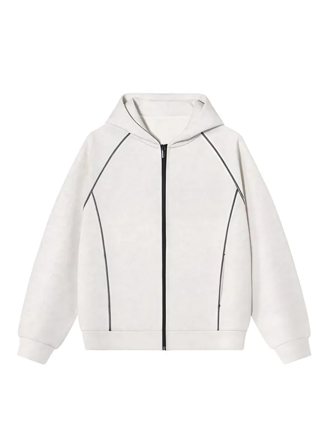 JYG Garment custom Curved Seam Panel Zip Hoodie - front view